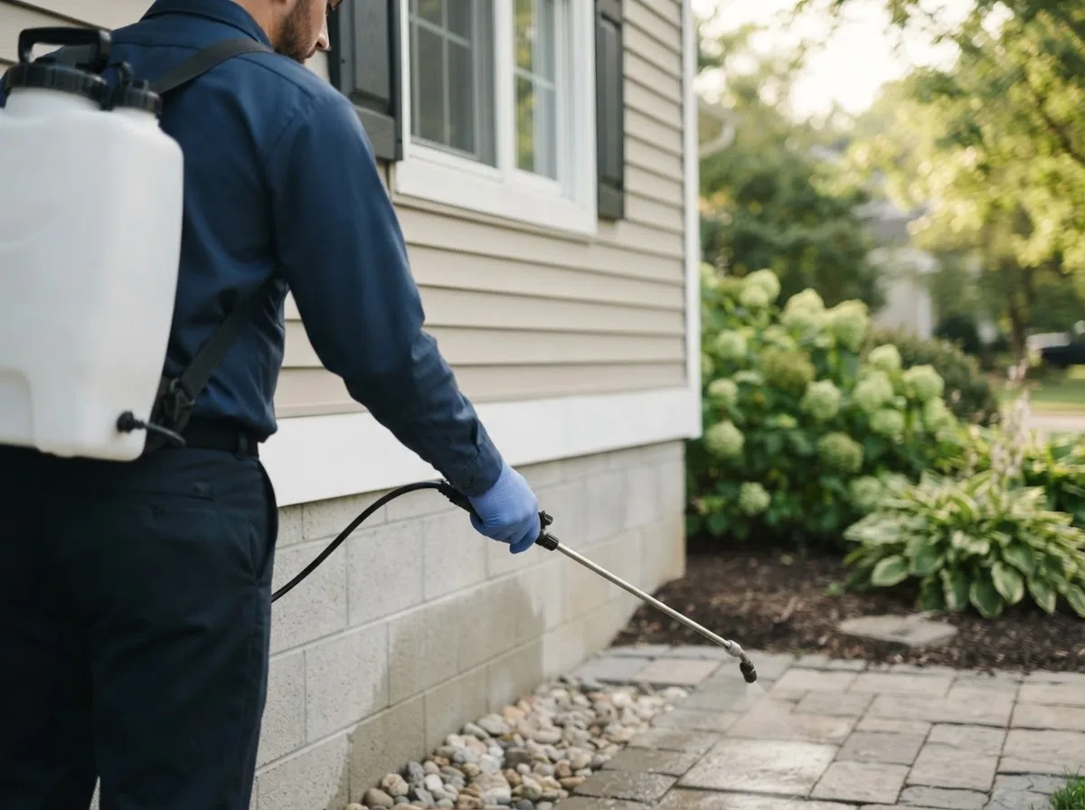 Pest control technician inspecting a home in Imbler, OR